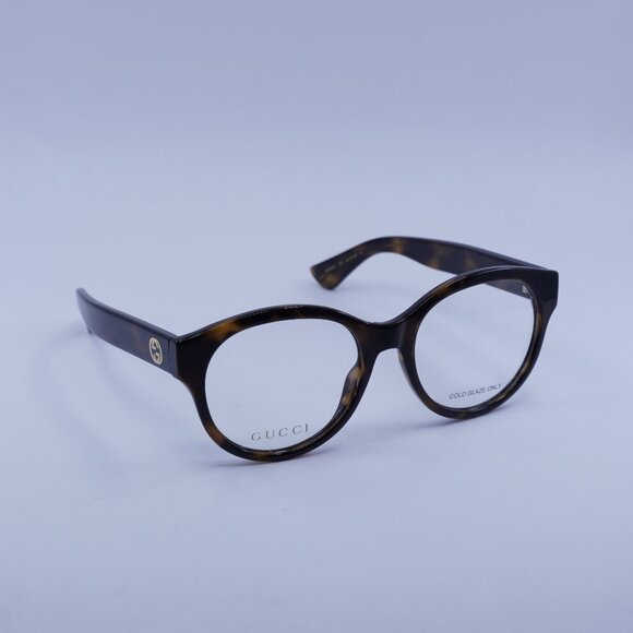 Gucci GG1580O 002 Eyeglasses Dark Havana 53mm Round Frame - Picture 1 of 12